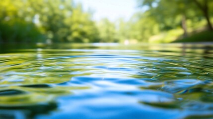 River surface view under sunshine day with trees in background for relaxation use