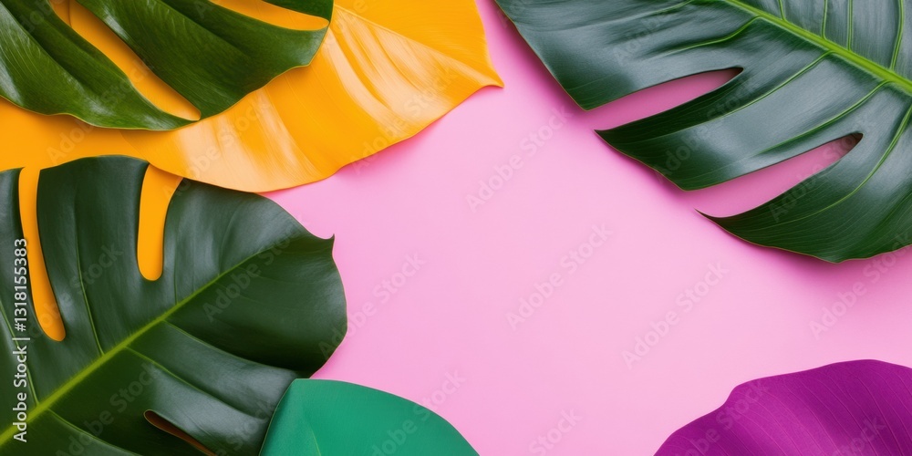 Aufkleber vibrant tropical minimalism bold color-block botanical layout for modern design, sustainable marketi