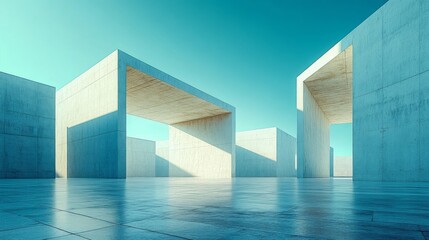 Fototapeta premium Modern Concrete Architecture Minimalist Design Under Blue Sky