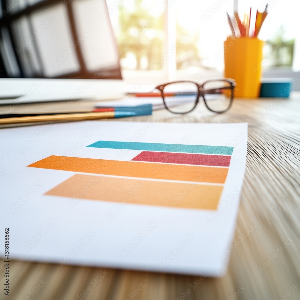 Poster Minimalist Data Visualization Color-Rich Workspace Design Reveals Modern Analytics Workflow with Ergonomic Digital Productivity Tools