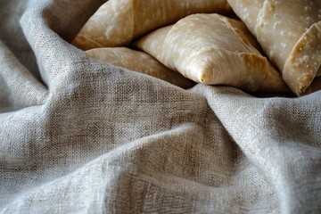 Artisan-Style Baked Pastry on Linen Fabric