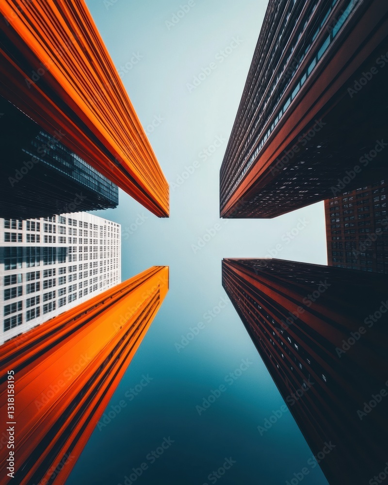 Aufkleber digital urban connectivity geometric skyscraper network visualization - innovative smart city archit