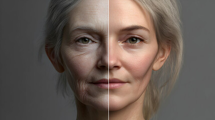 The duality of time aging portrait showcasing skin transformation and generational comparison
