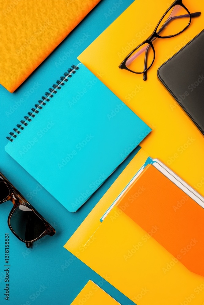 Poster vibrant creative workspace bold color-block productivity essentials for modern digital professionals