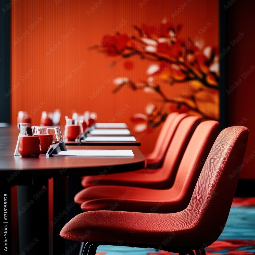 Aufkleber minimalist corporate sanctuary ergonomic red conference space with immersive design - transformative