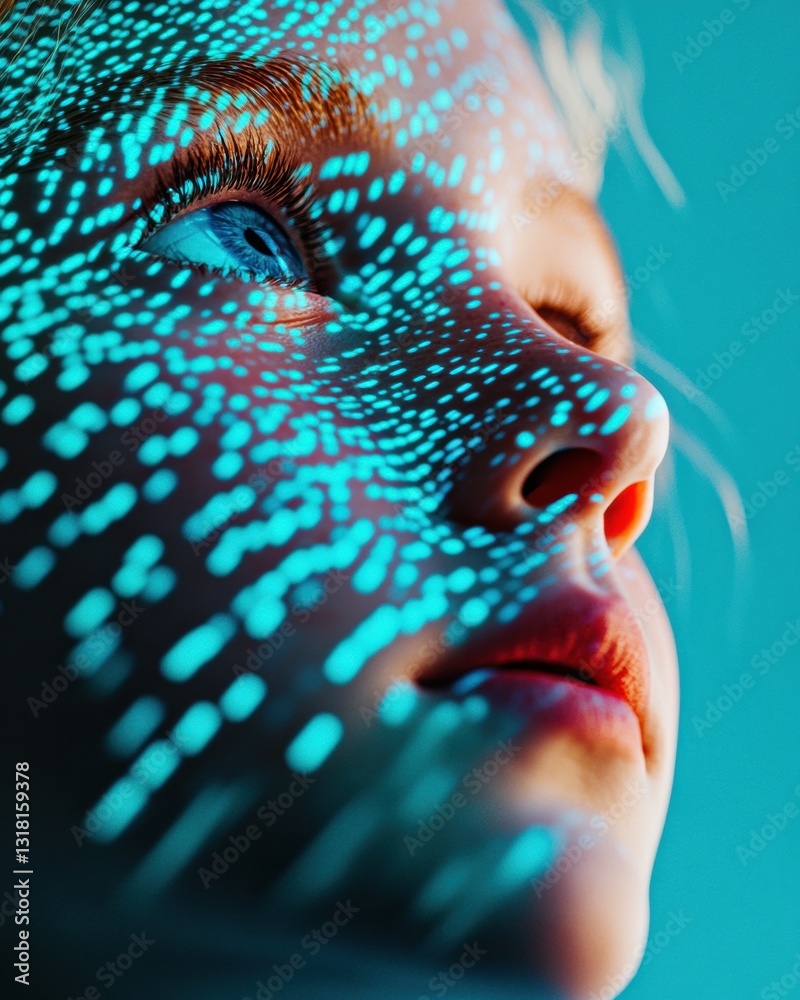 Poster cyber sensory fusion immersive digital identity portrait - next-gen ai visualization of human-techno