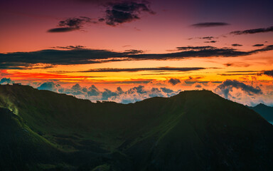 Bali famous landmark and popular travel destination active lifestyle people hiking on mount Batur Volcano Bali, Indonesia