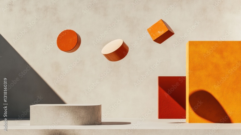 Aufkleber kinetic geometry minimalist of floating abstract shapes in warm terracotta and neutral tones - conte