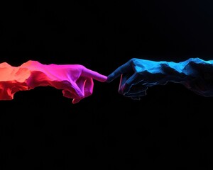 Cybernetic Connection Next-Gen AI Ethics Visual - Digital Transformation Narrative of Human-Machine Synergy in Neon Minimalist Style