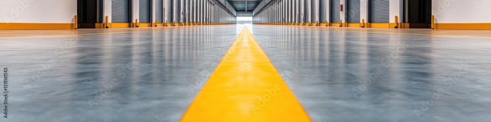 Poster smart logistics revolution minimalist warehouse safety design with high-visibility yellow navigation