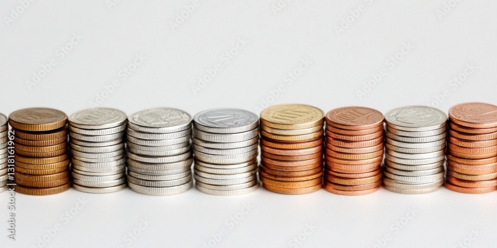 Poster Minimalist Financial Growth Visualization Metallic Coin Stacks in Gradient Palette - Precision Wealth Strategy and Investment Performance Analytics for Modern Entrepreneurs