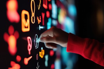 Immersive Digital Interaction Next-Gen UX Design featuring Dynamic Touch Interface and Vibrant Multicolor Interactive Visualization for Tech Innovation