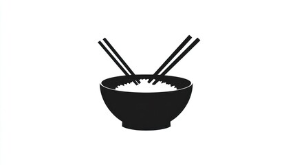 Rice bowl with chopsticks, simple food icon, white background, menu design