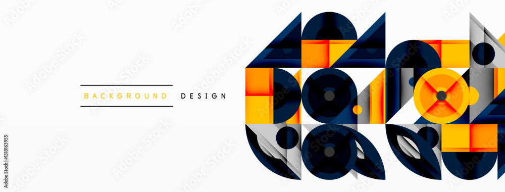 Aufkleber Geometric abstract composition with intersecting shapes, circles, triangles, and gradients, blending vibrant colors and dynamic contrasts to create a modern, futuristic visual design