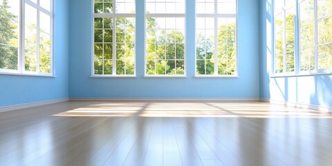 Fototapeta premium Empty room with a view to park outdoors, suitable for real estate concepts