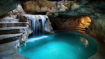 Naklejka premium Grotto pool waterfall spa relaxation tranquility