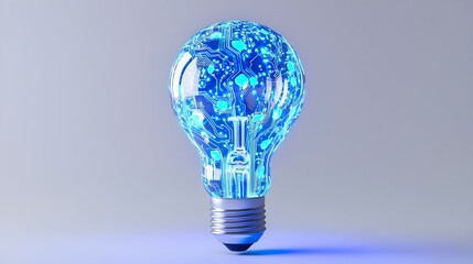 Light bulb with neon blue circuit pattern