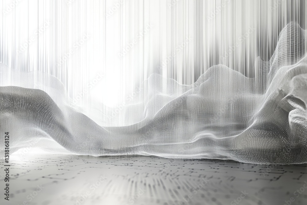 Poster a captivating scene showcasing light streaming through sheer fabric, creating an ethereal and tranqu
