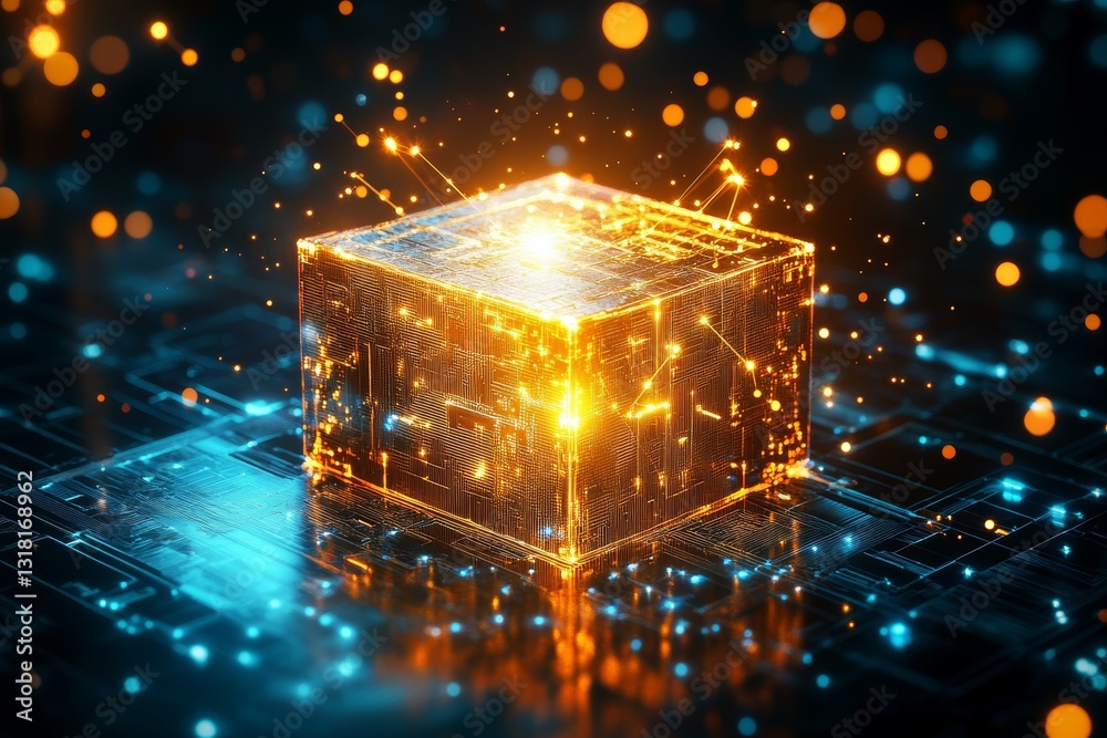 Canvas Prints futuristic digital technology cube representing innovation and connectivity