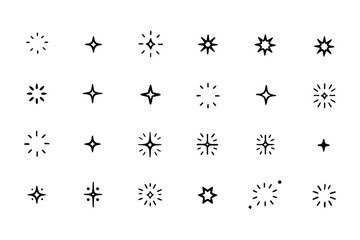 Elegant Hand-Drawn Star and Sparkle Icon Set – Celestial Glow Elements
