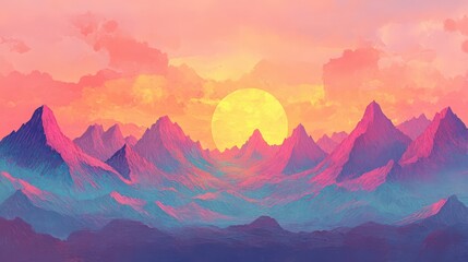 Sunrise Over Mountain Range with vibrant hues, nature inspired backdrop