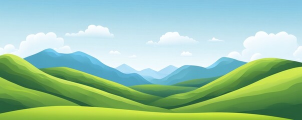 Obraz premium Rolling hills and distant mountains beneath a clear blue sky