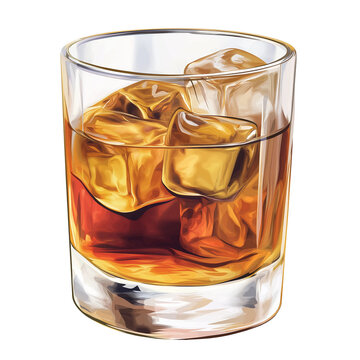 recommend clip art: Refreshing Whiskey Drink with Ice Cubes Illustration on White or Transparent Background Backdrop, Luxury and High End Lifestyle Concept