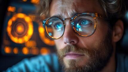 Particle accelerator physicist analyzing holographic collision event data