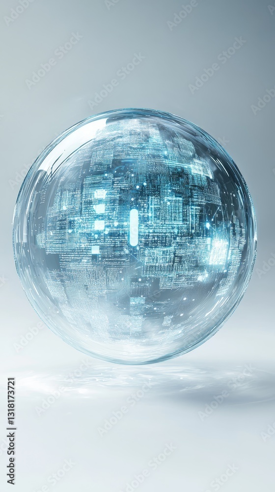 Poster a captivating digital sphere features intricate data visualization elements, highlighting modern tec