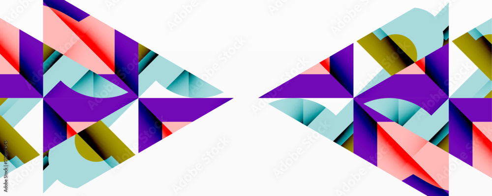 Poster Abstract geometric composition with interlocking circular and angular shapes, featuring smooth gradients and sharp contrasts on a white background