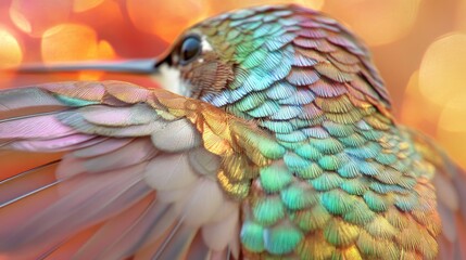 Obraz premium A close up view of a colorful hummingbird with wings open