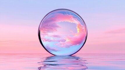 Serene Glass Sphere Reflecting Pastel Sky   Calm Water