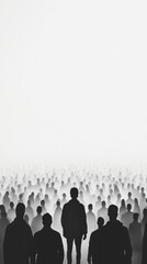 Naklejka premium Colorful silhouette pf person standing in monochrome crowd of different people,surreal unique and different concept,loneliness in society,shadow,freedom,Love,be yourself,Stand out from the crowd.