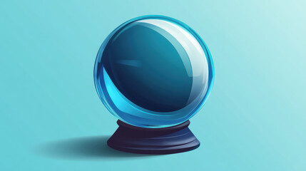 Blue crystal ball on a stand with reflections and shadow