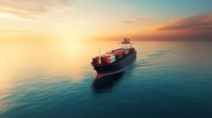 Fototapeta premium eco-friendly cargo transportation, a modern ship powered by alternative fuels, cruising through calm waters under a clear sky, advancing green logistics