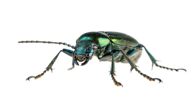 Close-up of a vibrant and iridescent insect on a white background. transparent background