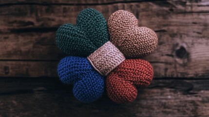 Knitted Hearts  Love  Valentines  Crafts  Handmade  Romantic  Cozy  Rustic  Wooden Backgro