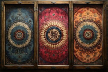 Obraz premium Mystical tarot-inspired panels depicting the elements of fire, air, and water.