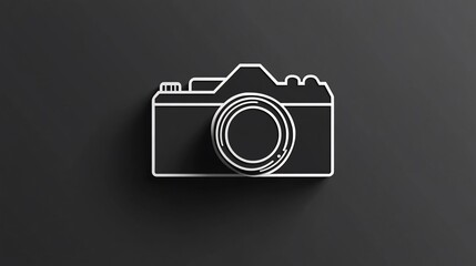 Elegant Camera Icon: Minimalist Black and White 3D Render