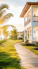 Tropical resort walkway sunrise
