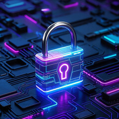 circuit board with lock, digital data security concept