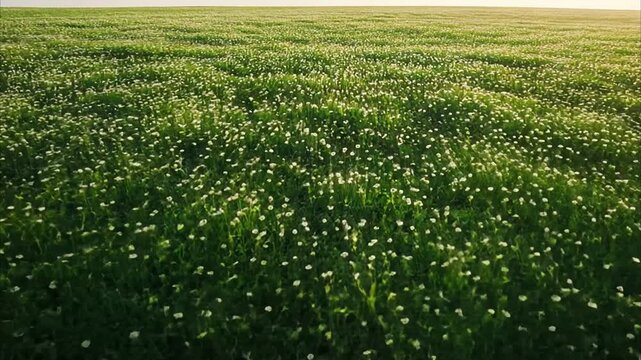 Aerial View of a Blooming White Clover Field