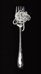 Obraz premium Spaghetti on fork,Watercolor of spaghetti rolled on a fork. Pasta and spaghetti,on white background,italian pasta spaghetti rolled on a silver fork,cooking ingredient.
