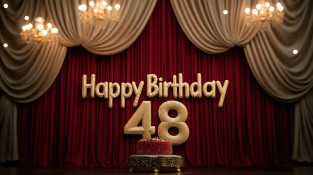 Elegant Birthday Celebration with Cake and Backdrop in Stylish Ballroom Setting