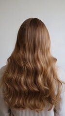 Fototapeta premium Beautiful model girl with Brown hair strand,silky healthy chestnut wavy hair strand,hair wavy ribbon, with smooth,Keratin straightening,Treatment,straight long hair,procedures,Smooth hairstyle.
