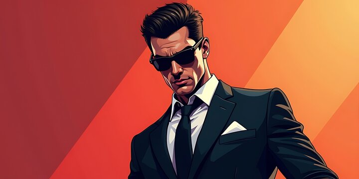 Fototapeta cool spy, secret agent hero game character avatar