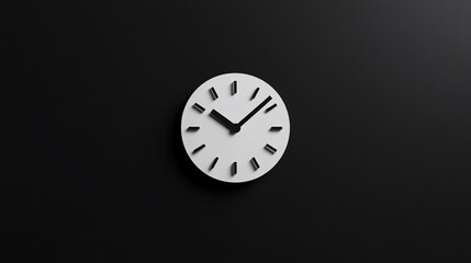 Minimalist White Clock on Black Background: Time Concept