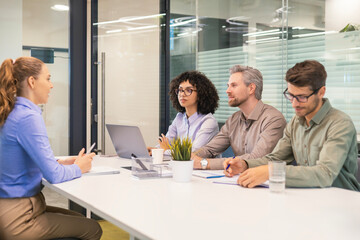 Human resources, meeting and group of hiring candidates for vacancy.