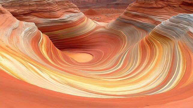 Swirling sandstone formations in desert canyon.