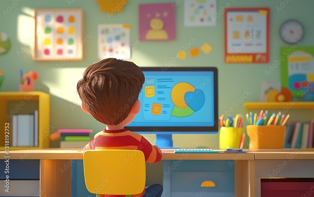 Poster interactive online education tools for kids, featuring a dynamic elearning platform with colorful cl